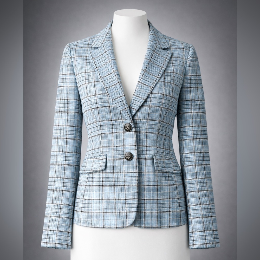 Talbots Light Blue Plaid Tailored Blazer